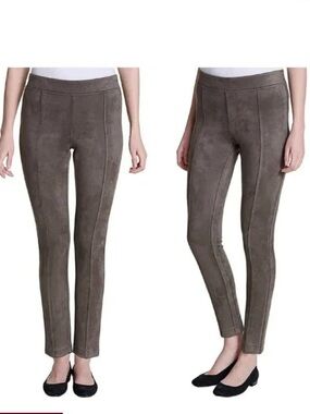 Andrew Marc Slim Suede-Look Ankle Pants in Taupe